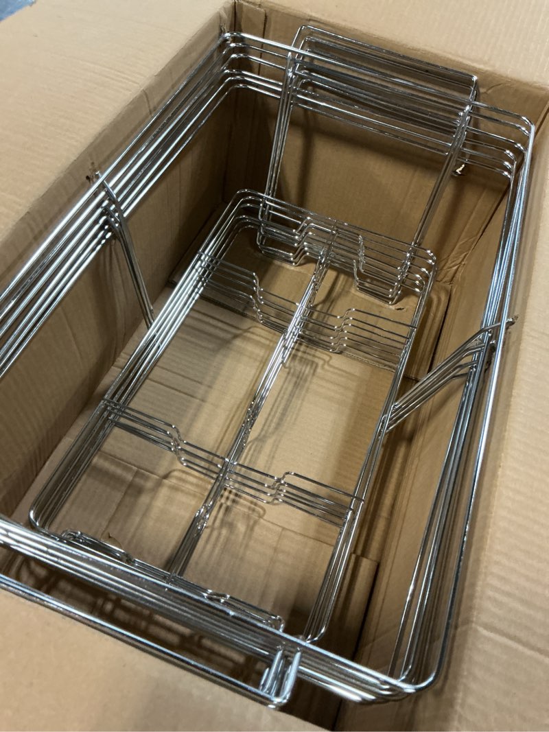 Condition photo showing Good Condition for 6 pack professional fixed chafing wire rack: heavy duty plated steel chafer stand for full size & half size steam table pans, industry compatible, stackable for catering, weddings & banquets