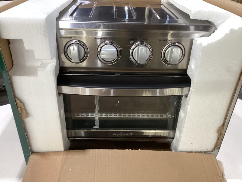 Condition photo showing Good Condition for Cuisinart Air Fryer Toaster Oven, 1800W, 8-in-1 with Air Fry, Convection, Broil & Warm, 0.6 Cubic Feet, 60-Minute Timer, TOA-70NAS, Stainless Steel Stainless Steel Convection Toaster Air Fryer Oven w/ Grill, AS IS, NOT TESTED