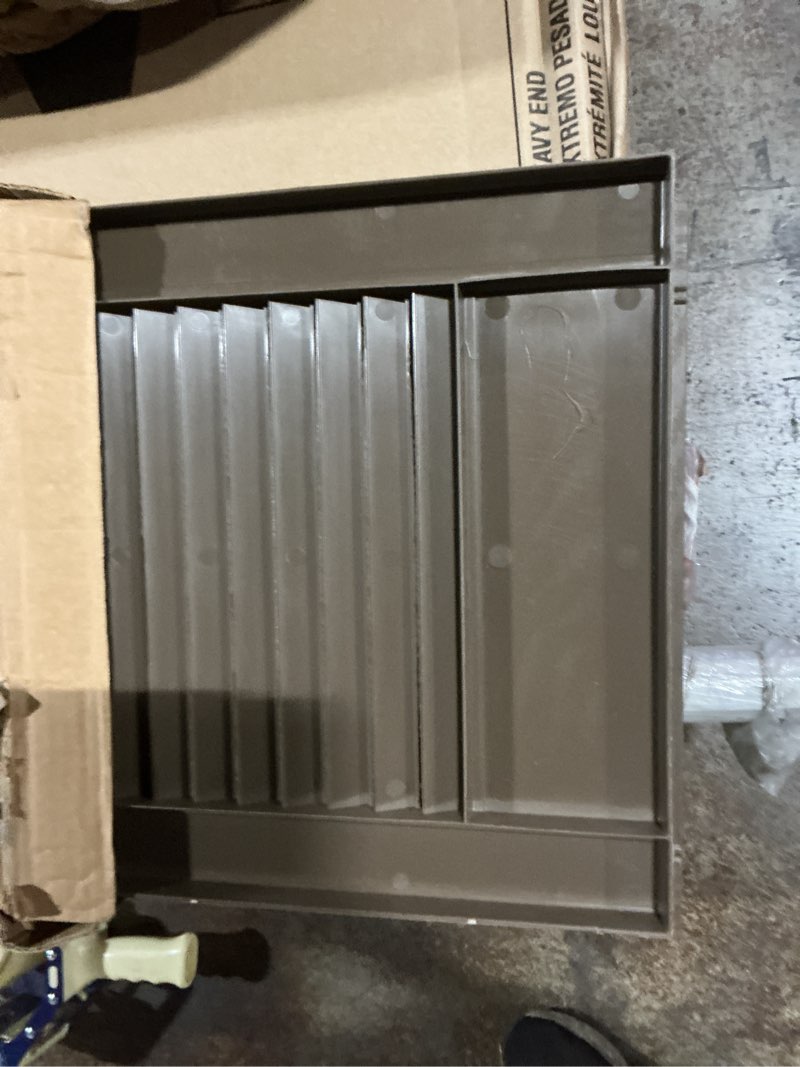 Condition photo showing As Is for (similar to stock photo) exterior solutions standard louver exterior vinyl window shutters, sienna brown (pair), 15 inch x 35 inch 15\"w x 35\"h sienna brown