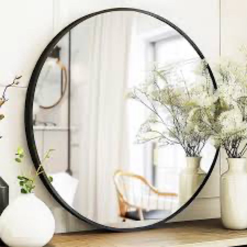 Sunniry Black Round Mirror, Round Mirror 24 inch, Black Circle Mirrors Metal Frame, Wall Mounted Mir