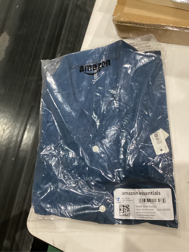 Condition photo showing New/Like New for Amazon Essentials Mens Vacation Cotton Resort Shirt, Slim-Fit Short Sleeve X-Small Navy