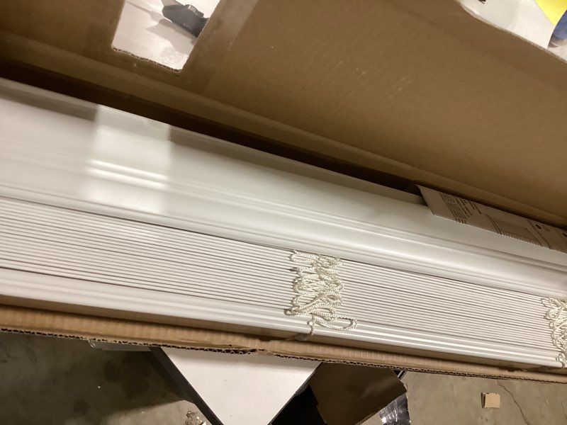 Condition photo showing Good Condition for allen + roth trim at home 2-in slat width 35-in x 64-in cordless white faux wood room darkening horizontal blinds