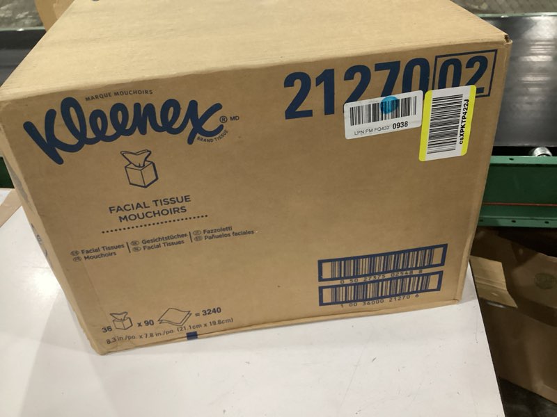 Condition photo showing New/Like New for kleenex professional naturals facial tissue with plastic-free eco packaging, bulk (56027), 2-ply, white, upright cube boxed format, designed for business (90 tissues/box, 36 boxes, 3,240 sheets/case)