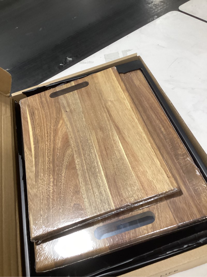 Condition photo showing New/Like New for ystkc acacia wood cutting boards set of 3 pcs for kitchen, large wooden cutting board set with handle, thick chopping board, butcher block wooden trays for meat, fruit vegetable and cheese