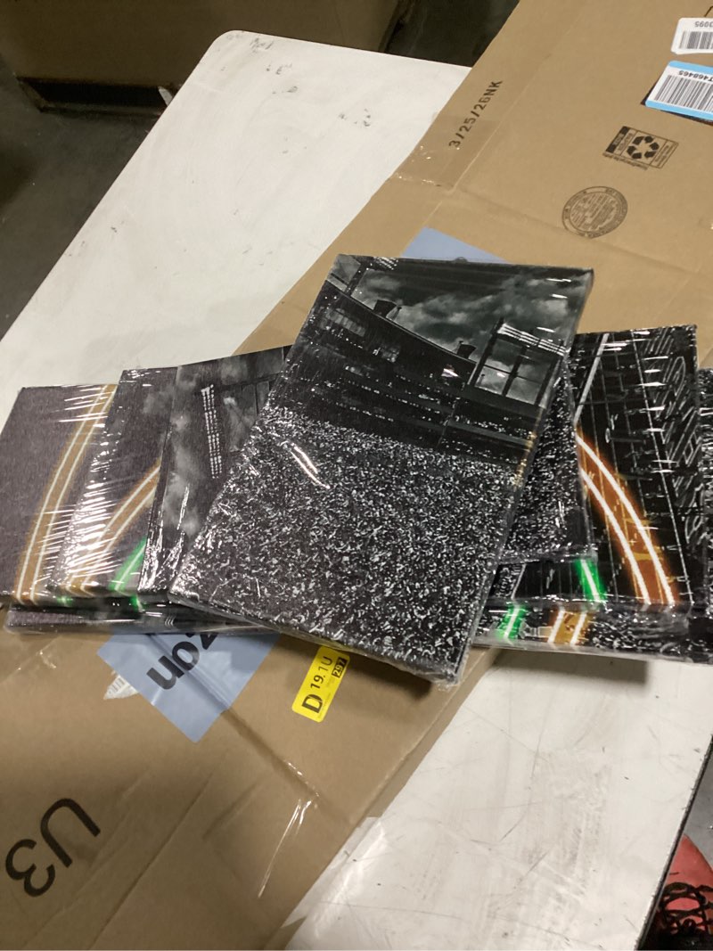 Condition photo showing As Is for (60x100cm/5pcs) frame canvas print poster - green bay american football field stadium with neon packers - black and white sports wall art for home and office decor football field 60x100cm/5pcs