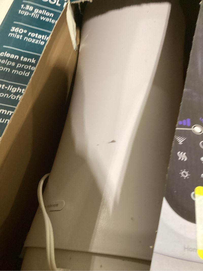 Condition photo showing Good Condition for Homedics Ultrasonic Humidifier – Large Deluxe Air Humidifiers for Bedroom, Plants, Office – Cool and Warm Mist Humidifiers, Essential Oil Pads and Built-In Timer, 5 Mist Settings, White and Black