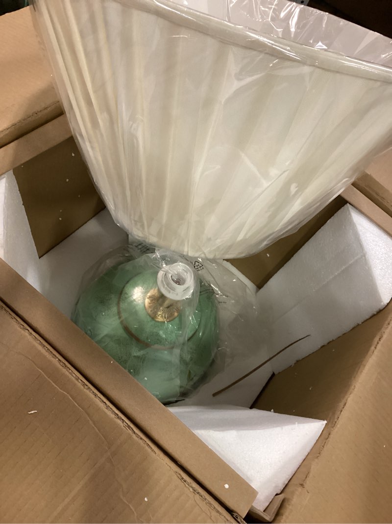 Condition photo showing Good Condition for Green Flower and Bird Ceramics Table Lamp 25.5" Chinoiserie Lamp American Handmade Beige Linen Drum Shade Decor for Living Room Bedroom House Bedside Home