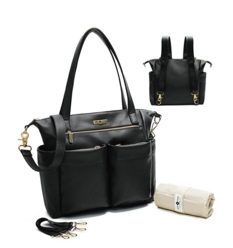miss fong diaper bag tote leather diaper bag backpack,large capacity mommy bag hospital bag,12 pockets travel diaper tote with changing pad,stroller straps & insulated pockets for mom & dad-black