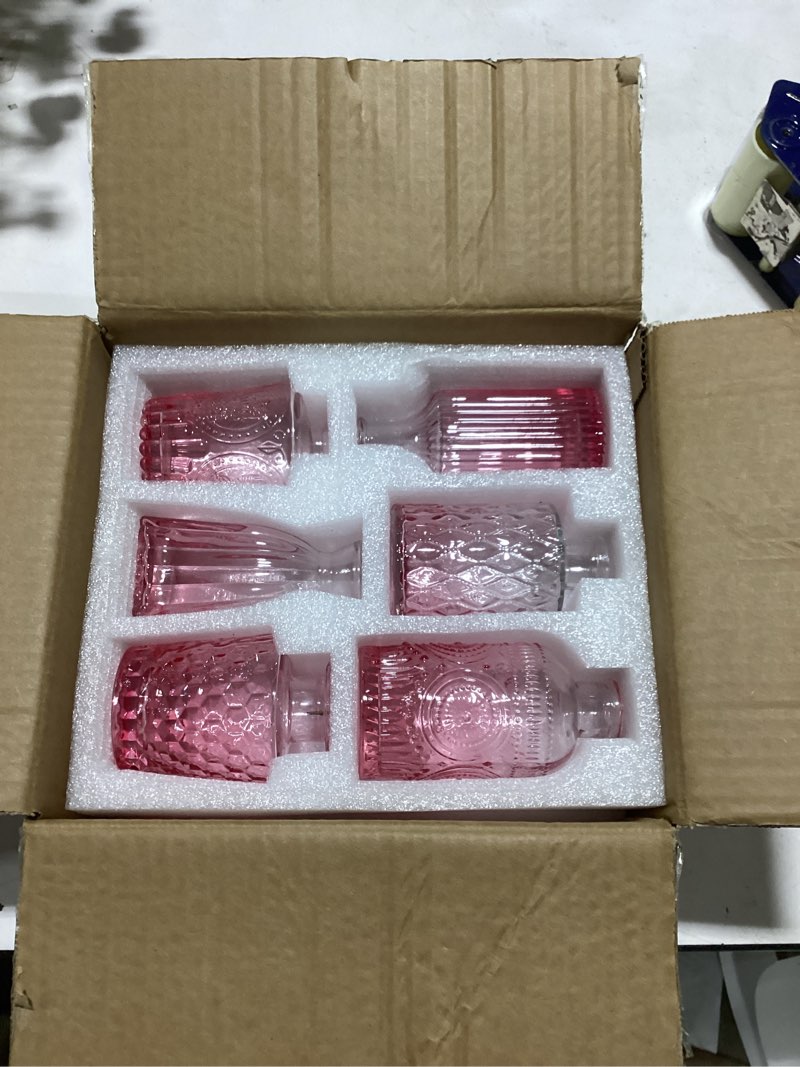 Condition photo showing As Is for supmind 12pcs glass bud vase set, small flower vase for centerpieces, pink bud vases in bulk, mini vintage vase for rustic wedding decorations pink 12pcs