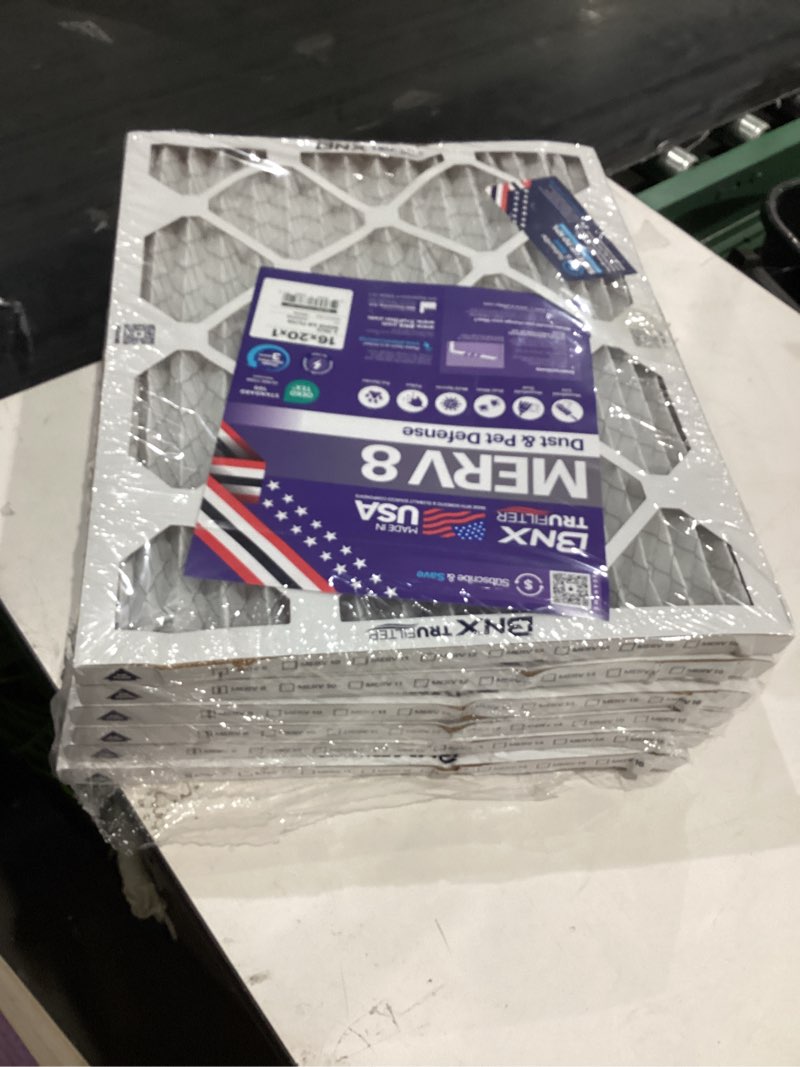 Condition photo showing As Is for bnx trufilter 16x20x1 air filter merv 8 (6-pack) - made in usa – dust & pet defense electrostatic pleated air conditioner hvac ac furnace filters for dust, pet, mold, pollen mpr 600 – 700 & fpr 5 16x20x1 6-pack