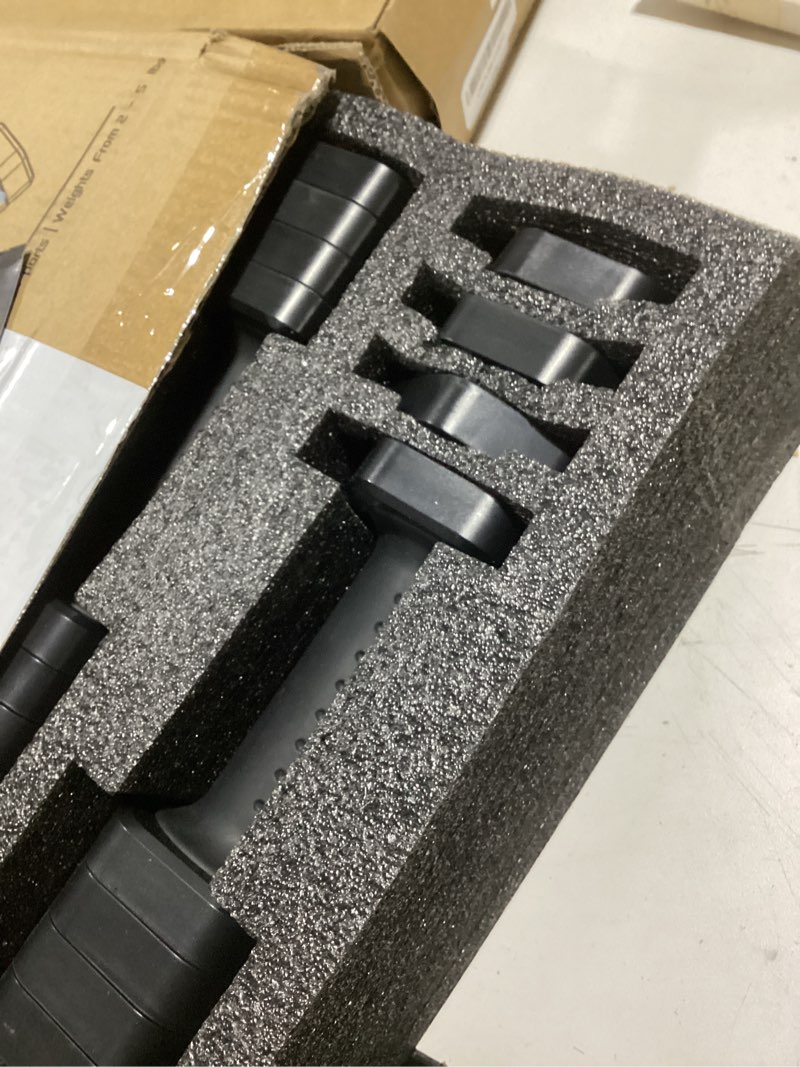 Condition photo showing Good Condition for Adjustable Dumbbell Set of 2, 4 in 1 Free Weights Dumbbells Set, Hand Weights for Women at Home, 5 lb Dumbbells Set with Non-slip Comfort Handle for Home Gym Exercise Workout Training Black