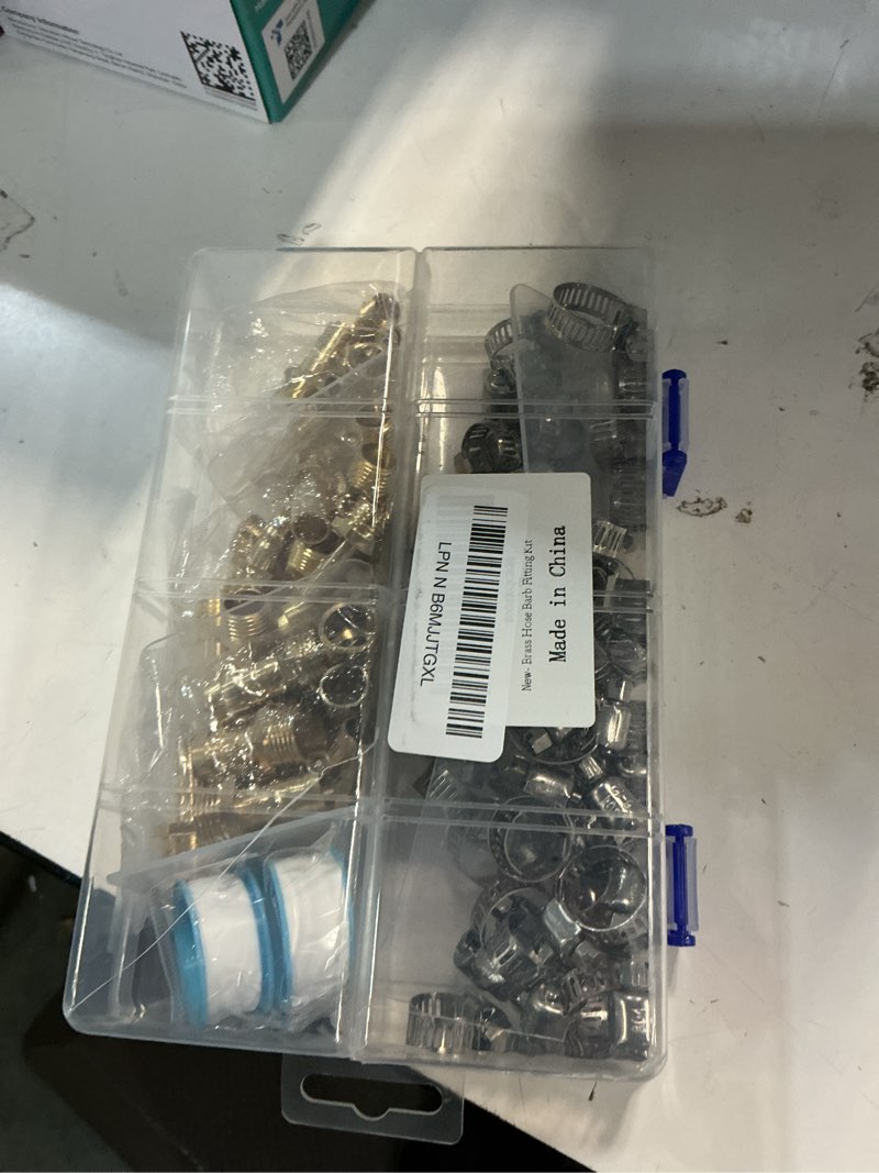 Condition photo showing Good Condition for 34pcs brass hose barb fittings kit - 3/16", 1/4", 5/16", 3/8", 1/2" barb to 1/8", 1/4", 3/8" npt male adapter with 46pcs clamps & 2 teflon tapes for air fuel water line