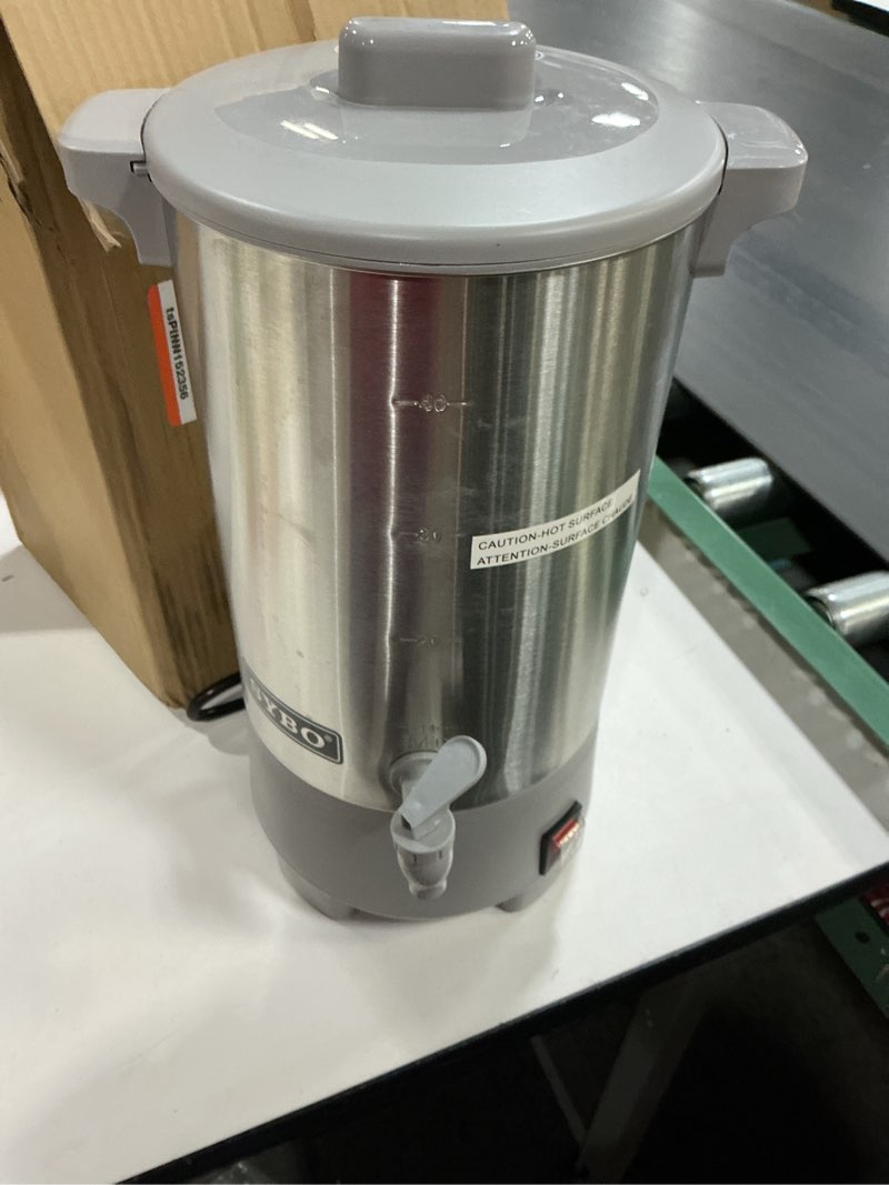 Condition photo showing As Is for SYBO 45Cup Coffee Urn, Commercial Grade Stainless Steel Percolate Coffee Maker, Removable Filter, Easy to Clean, Hot Water Urn for Catering, Hot Beverage Dispenser with Cool-Touch Handles, 6L, Grey 45Cup Grey
