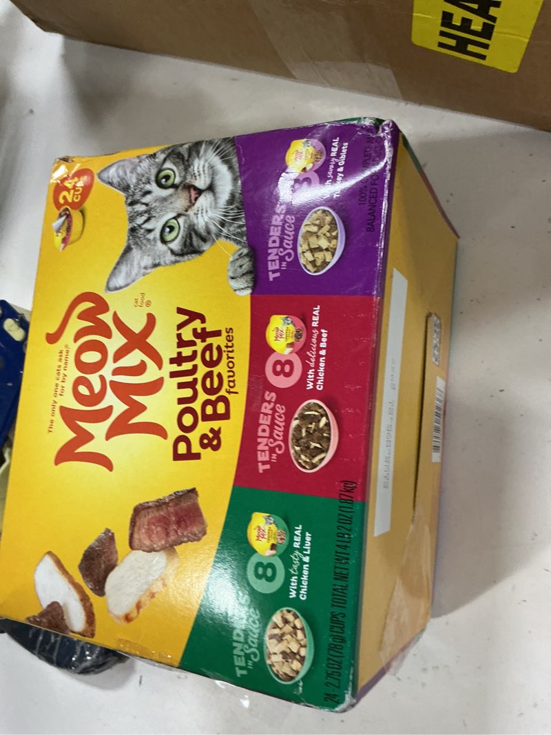 Condition photo showing Good Condition for meow mix tender favorites poultry & beef variety pack, wet cat food, 2.75 oz cup (24 pack) variety pack: poultry & beef 2.75 ounce (pack of 24) ( bb mar 01/2027)
