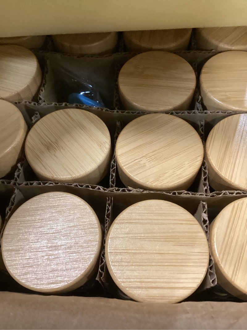 Condition photo showing Good Condition for netany 24 pcs glass spice jars with bamboo lids, 4 oz glass jars with minimalist farmhouse spice labels stickers, collapsible funnel, seasoning storage bottles for spice rack, cabinet, drawer