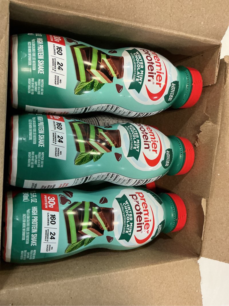 Condition photo showing New/Like New for  (BBD :22 /NOV  /2026  )) Premier Protein Shake, Limited Edition, Winter Mint Chocolate, 30g Protein, No Added Sugar, 24 Vitamins & Minerals to Support Immune Health, 11.5 fl oz, 12 Pack Limited Edition: Winter Mint Chocolate 11.5 Fl Oz (Pack of 12)