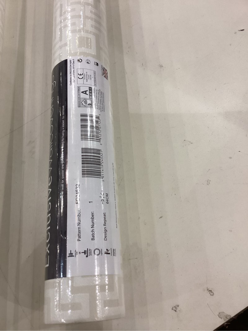 Condition photo showing Good Condition for Greek Key Wallpaper Silver Peel and Stick Wallcovering