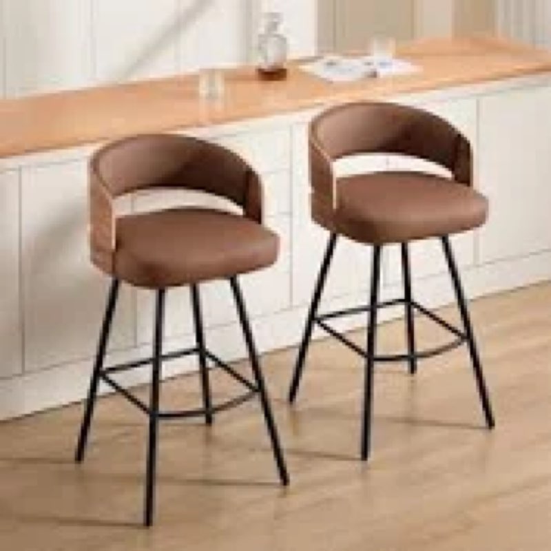 (1Pcs):Modern Swivel Faux Leather Counter Stools with Bentwood Back