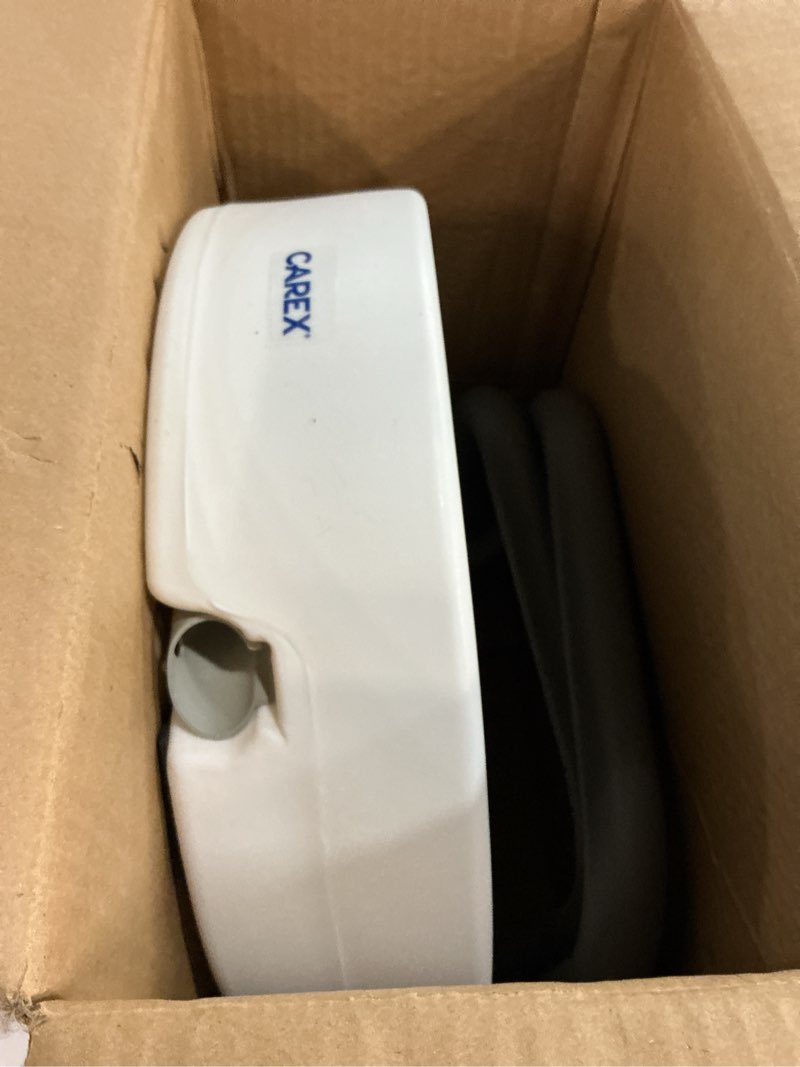 Condition photo showing As Is for Carex 3.5 Inch Raised Toilet Seat with Arms, Round Toilet Seat Riser, 300 lbs Capacity, Elevating and Raising Seat for Elderly and Handicap, Universal, Slip-Resistant with Padded Handles, White