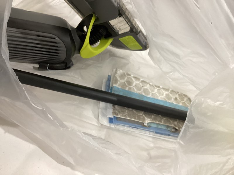 Condition photo showing As Is for shark vacmop cordless hard floor cleaner, vacuum and spray mop, powerful suction, lightweight, led headlights, includes 4 disposable pads, 12oz multi-surface cleaning solution, gray, vm252