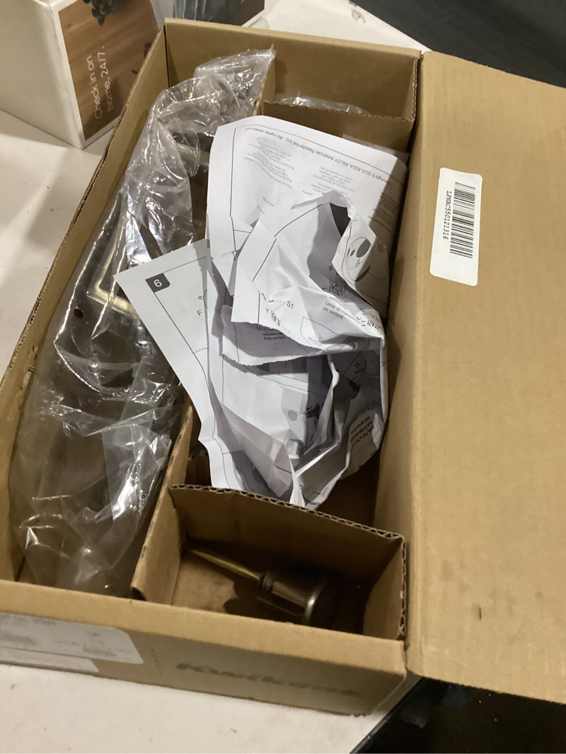 Condition photo showing As Is for Kwikset Amador Front Door Lock Handle and Deadbolt Set, Entry Handleset Exterior Only, Satin Nickel, Pick Resistant SmartKey Rekey Deadbolt Security, Interior Sold Separately Handleset Exterior Satin Nickel