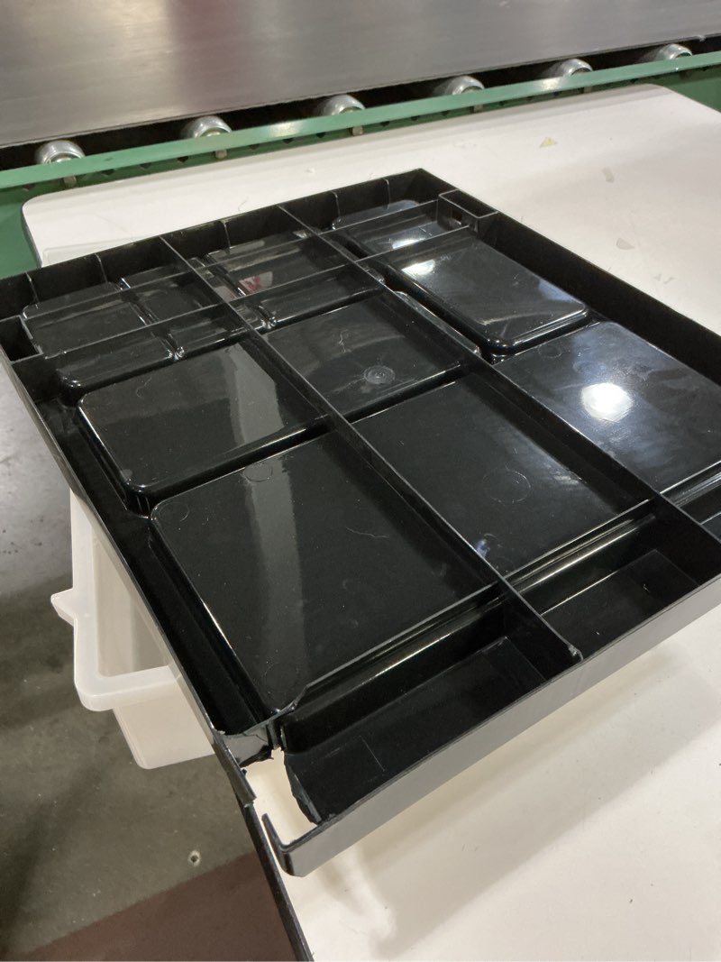 Condition photo showing As Is for IRIS USA Plastic Drawer Storage Organizer Rolling Cart, with Wheels Casters, 10-Drawers, for Classroom Art Craft Supplies Dresser Closet Bathroom Laundry Room, Black/Pearl Black 10 Drawer with Wheels