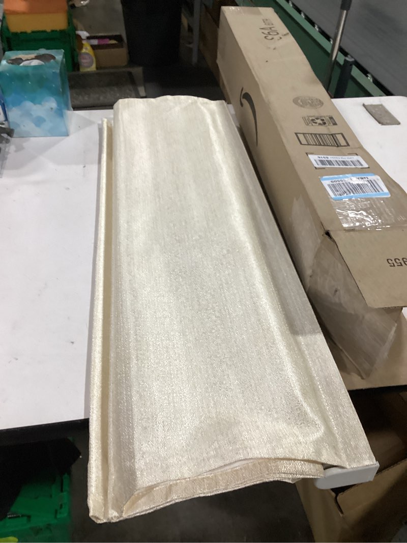 Condition photo showing As Is for madison park cordless roman shades faux silk shade with sheen 1-panel privacy, room darkening, energy efficient, thermal insulated window blind for bedroom, living room décor, 31"w x 64"h como, ivory room darkening printed faux silk ivory 31"w x 64"h