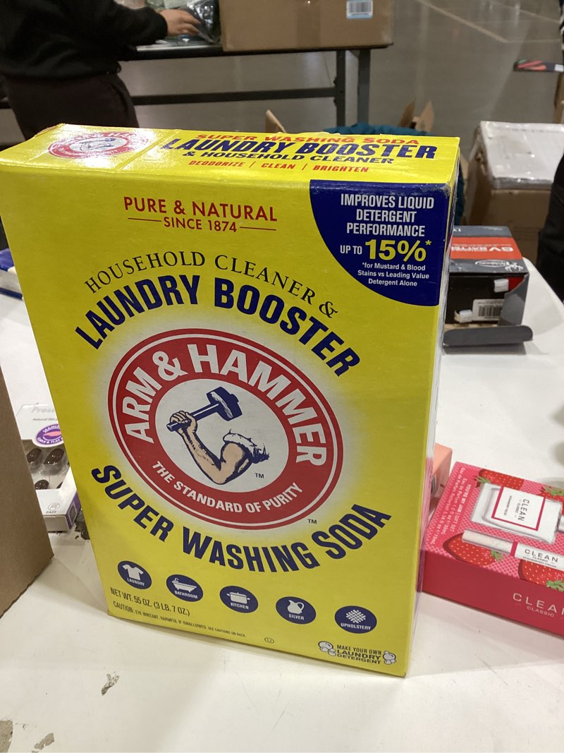 Condition photo showing New/Like New for ARM & HAMMER Super Washing Soda Household Cleaner and Laundry Booster  55 oz Box