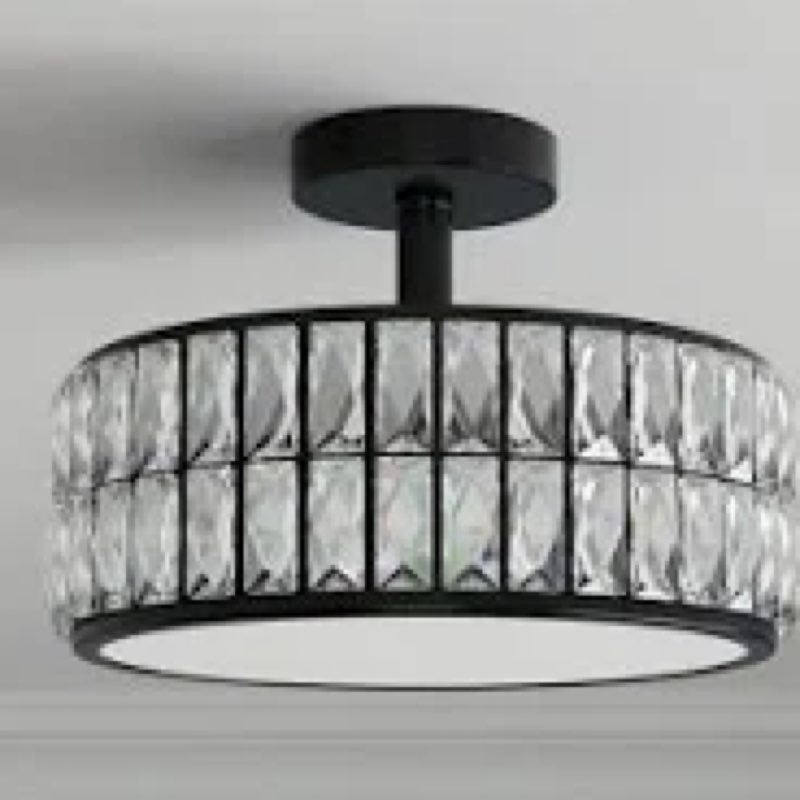 allen + roth willow 1 -light 12.72-in matte black integrated led semi flush mount