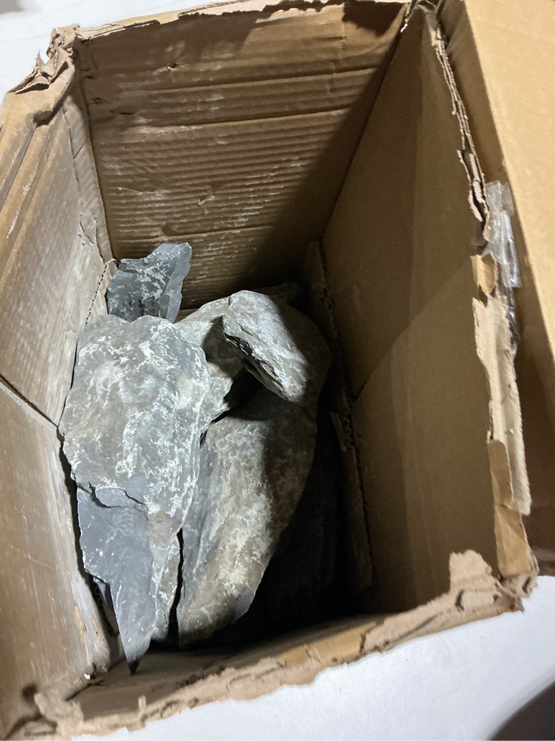 Condition photo showing As Is for aquarium stone stream turtle platform natural slate 3-9 inches turtle tank rocks for aquarium decoration and amphibian habitat-20lb 20lb(3-9inch)
