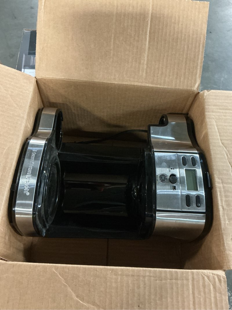 Condition photo showing As Is for Hamilton Beach 2-Way Programmable Coffee Maker, 12 Cup Glass Carafe And Single Serve Coffee Maker, Black with Stainless Steel Accents, 49980RG 12 Cup Black