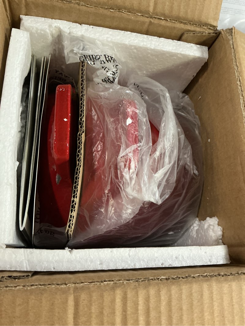 Condition photo showing As Is for kook dutch oven, for bread baking, sourdough loaf pan, dual handles, enameled cast iron, with sling, dishwasher safe, oven safe 500f, 3.4 qt, cherry ombre cherry ombre 3.4 quarts