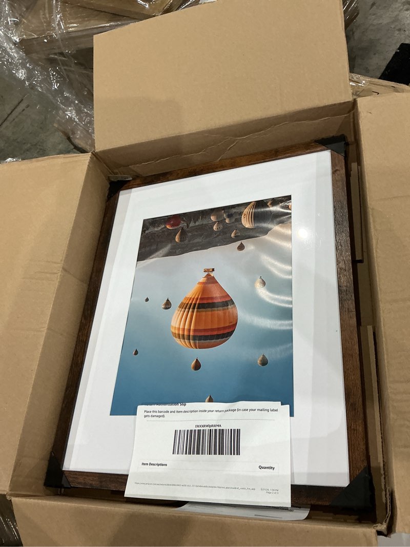 Condition photo showing As Is for jcjmy picture frame brown for wall hanging, wall mounting horizontally or vertically, 13 x 13 square wall gallery poster photo frame with shatter resistant plexiglass, brown brown