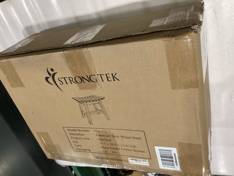 Condition photo showing New/Like New for Strongtek premuin teak wood stool 17.7 x 18.9