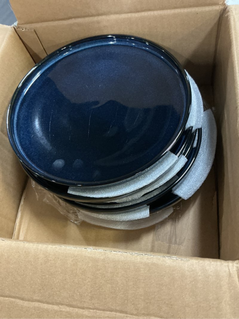 Condition photo showing Good Condition for vicrays ceramic salad plates set - porcelain 8 inch flat dessert appetizer plate for lunch home party restaurant - scratch resistant microwave oven and dishwasher safe - set of 6 (blue)