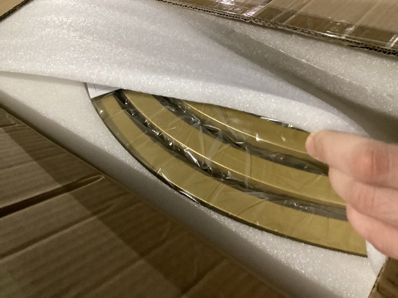 Condition photo showing New/Like New for 47" Gold Wagon Wheel Chandelier, 2 Tiers 36-Light Large Farmhouse Chandelier for High Ceilings, Industrial Hanging Pendant Lights for Kitchen Island Dining Room Living Room Foyer Entryway Staircase Frosted Gold 47 Inch 2 Tier 36-Lights