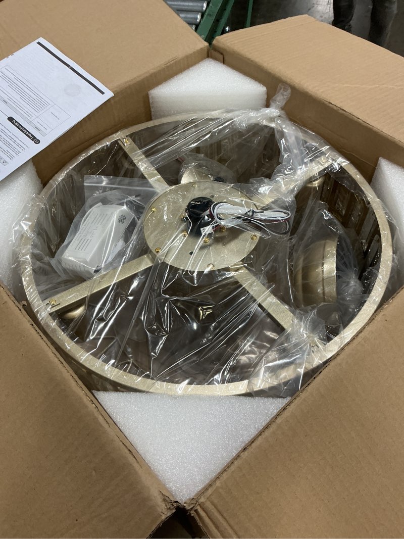 Condition photo showing Good Condition for 18" Crystal Caged Ceiling Fan with Light Remote, 4-Light Crystal Fandelier Gold Ceiling Fan with Light Reversible Motor, Chandelier Ceiling Fan Enclosed 6 Speed for Bedroom,Living Room 18" Gold Crystal