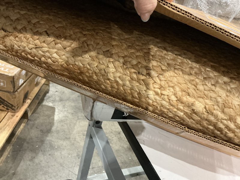 Condition photo showing Good Condition for frelish decor handwoven jute area rug - 7 feet round - natural yarn - rustic vintage beige braided reversible rug - eco friendly rugs for bedroom - kitchen - living room - farmhouse (7' round) natural 7' (round)