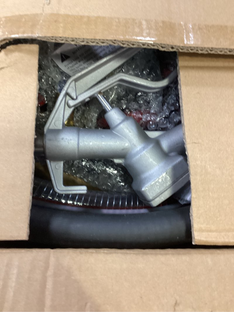 Condition photo showing As Is for orion motor tech diesel transfer pump, 12 volt fuel transfer pump with nozzle hoses for transferring diesel, kerosene, self priming dc electric fuel pump kit, oil not included 12gpm diesel pump kit