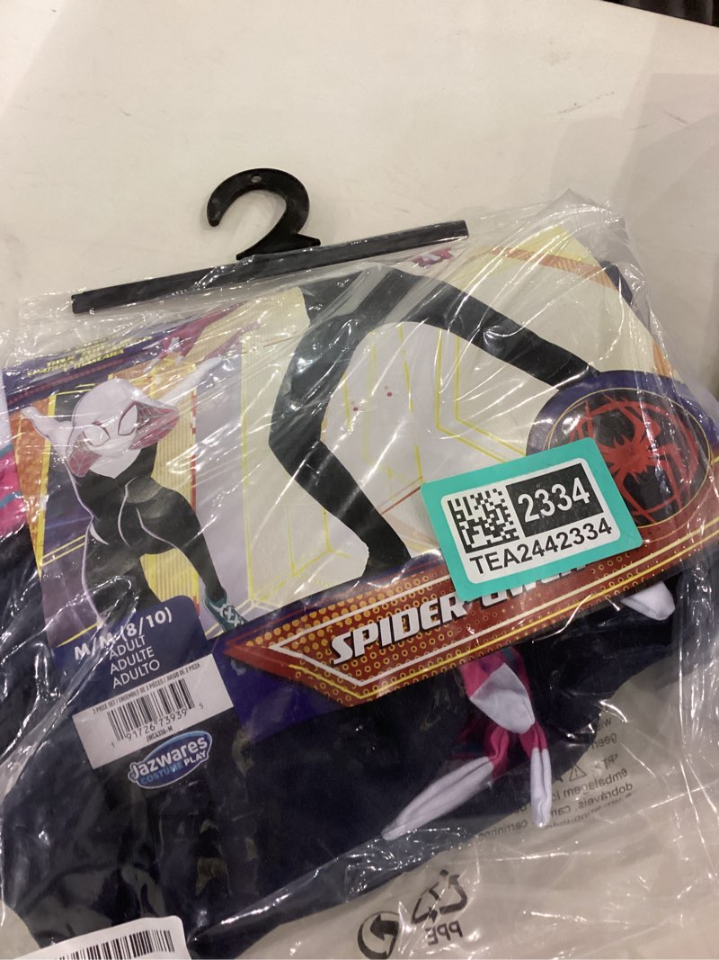 Condition photo showing As Is for MARVEL Spider-Gwen Official Adult Zentai Halloween Costume - Hooded Spandex Jumpsuit with Printed Design and Pull On Mask