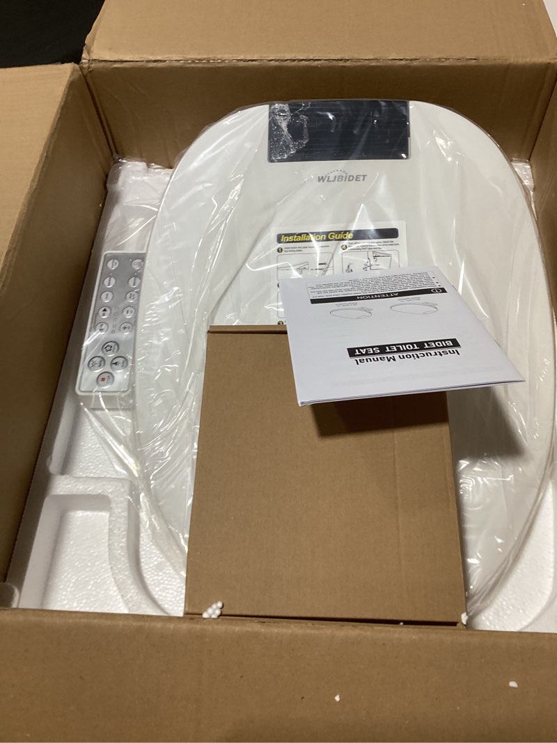 Condition photo showing As Is for Toilet Bidet Seat, Instant Warm Water, Self-Cleaning Nozzle, Multiple Spraying Modes, Electric Heated Seat, Warm Air Drying, Soft Closed Lid, Display Screen, Requires Electricity, Elongated Oval