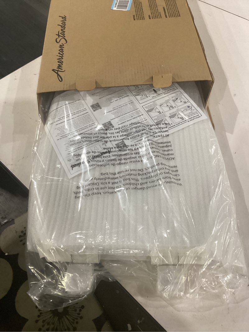 Condition photo showing As Is for american standard 5503a00b.020 transitional elongated toilet seat soft close, white elongated front