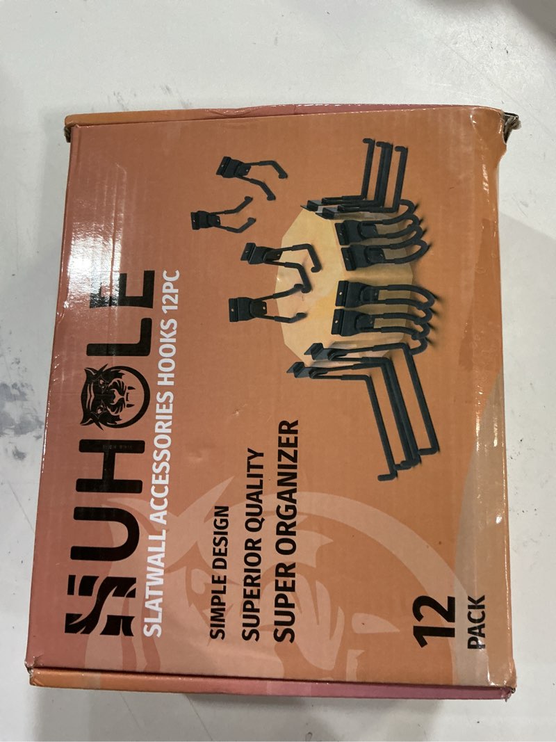 Condition photo showing Good Condition for HUHOLE Heavy Duty Slatwall Hooks (12 Pack) – Large Utility Garage Storage Hangers – Slatwall Accesso