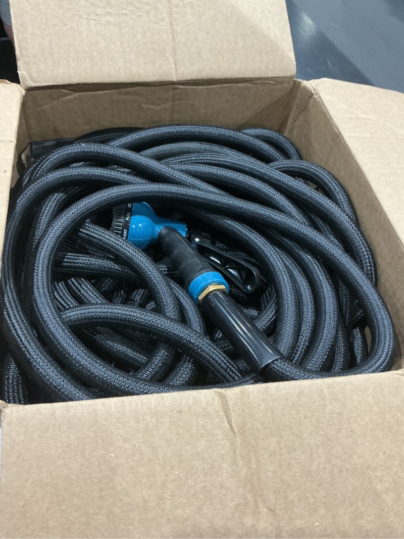 Condition photo showing Good Condition for garden hose 100ft non-expanding, lightweight hose with 10-function nozzle, leak-proof no-knot, easy to carry, wear-resistant, sturdy 3/4ght flexible water hose for outdoor (black with nozzle) black with blue nozzle 100ft