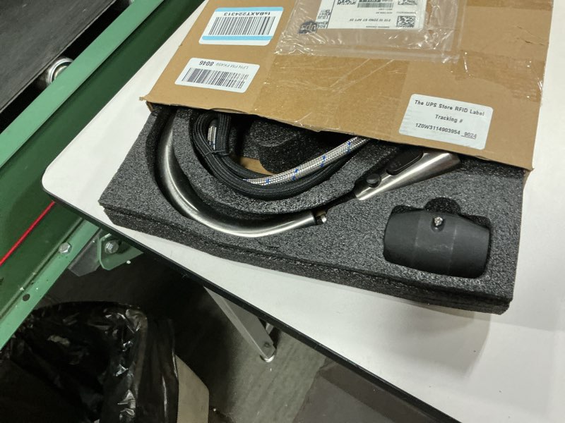 Condition photo showing Good Condition for Hiqufet Kitchen Faucet with Pull Down Sprayer, Brushed Nickel High Arc Single Handle Kitchen Sink Faucet for Pot Filler, Stainless Steel Commercial Modern Rv Farmhouse Camper Laundry Bar Sink Faucets