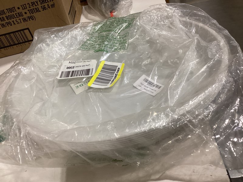 Condition photo showing As Is for 6 pack of plant saucer 15 inch (13" base), 14 inch bird bath, round plant trays for pots, plastic plant saucers for indoors, pot saucer 14", plant tray for planter 12-15" (grayish white)