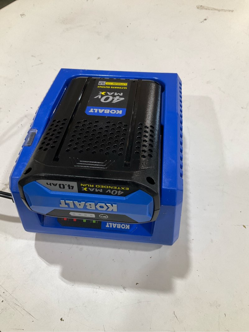 Condition photo showing As Is for kobalt 40 -volt, battery and charger