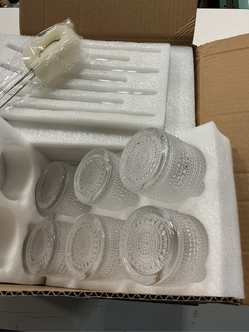 Condition photo showing New/Like New for zmowipdl vintage glassware drinking glasses set of 6,12 oz hobnail glass cups,embossed clear water tumbler,for beer,cocktail,whiskey,juice and various mixed drinks- 1 cleaning brush clear 12oz set of 6