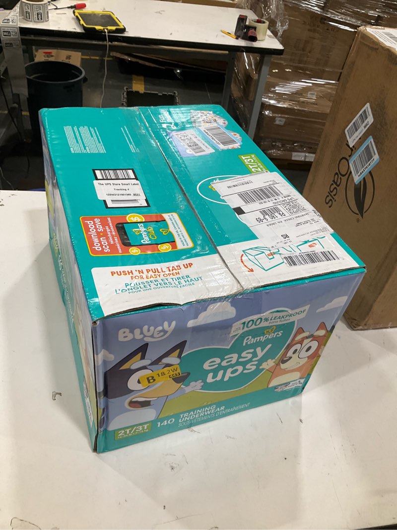 Condition photo showing New/Like New for pampers training pants - easy ups boys & girls bluey - size 2t-3t, 140 count, children's potty underwear (packaging may vary) 2t-3t 140