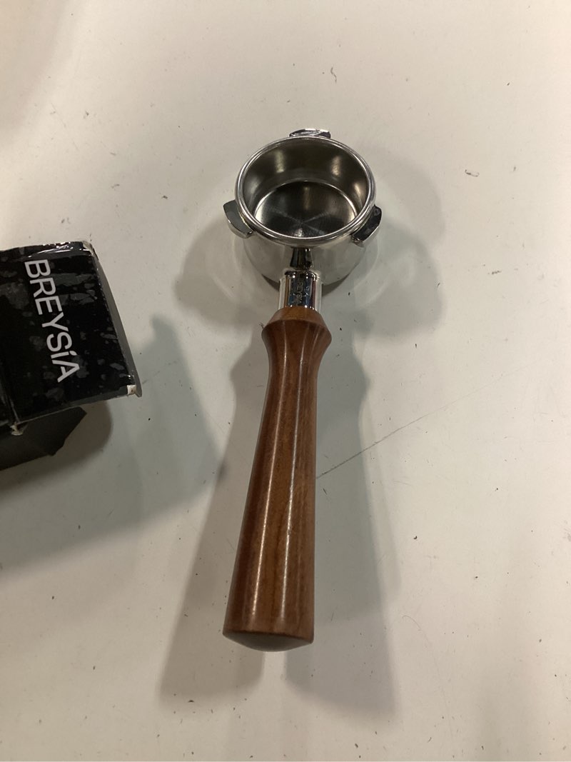 Condition photo showing Good Condition for 54mm bottomless portafilter compatible with breville espresso | bresyia | compatible with barista express, pro, touch, bambino plus & infuser. includes 18g basket & rosewood handle